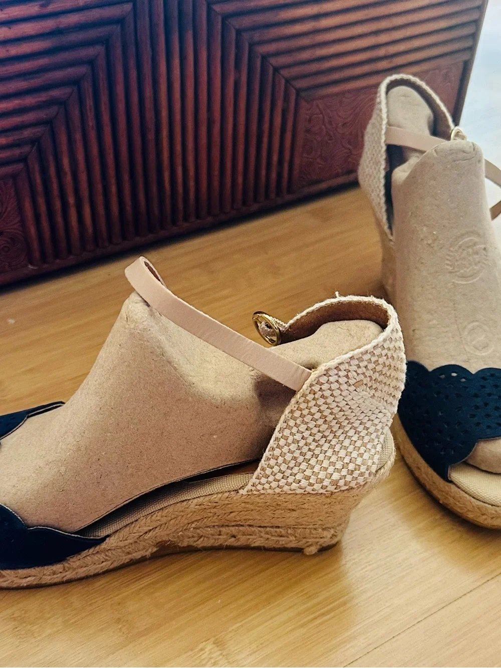 Women’s navy blue and Beige Wedge Sandals - Stylish - made in Spain